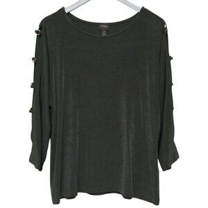 CHICO's Cold Shoulder Cut Out Sleeve Top Green Stretch Travelers Collection